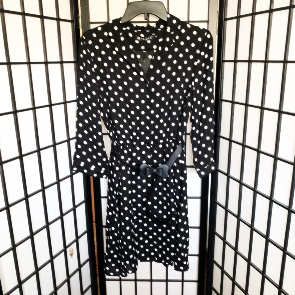 Allegra K Polka Dot Dress with Bow Belt